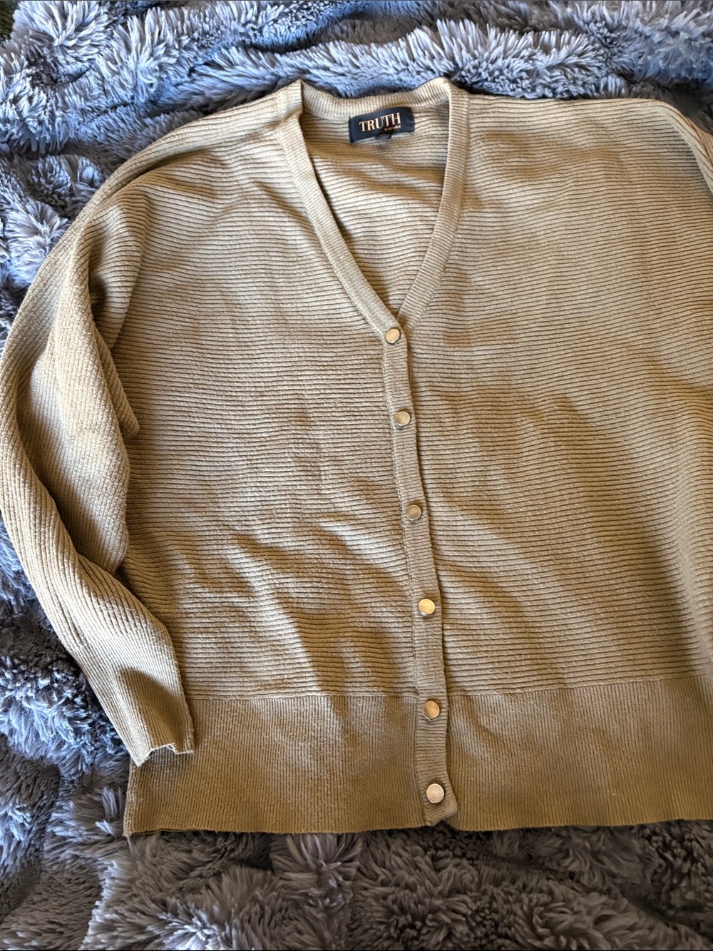 TRUTH Olive V-Neck Button Ribbed Cardigan